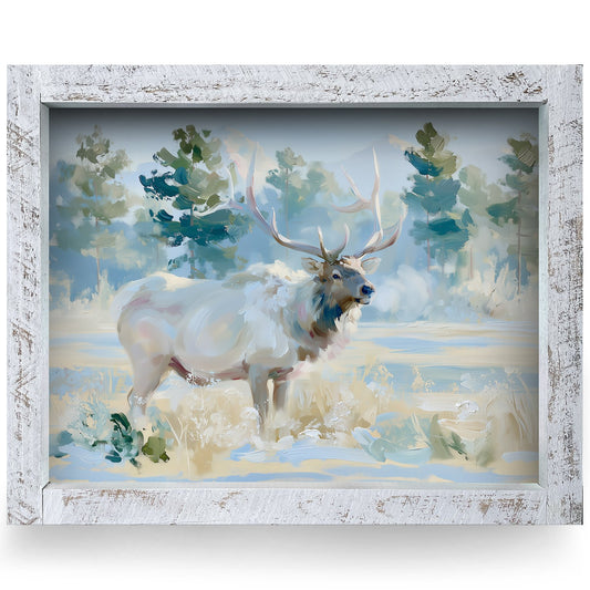 Frosty Morning Elk | Real Wood Framed Wall Art Print