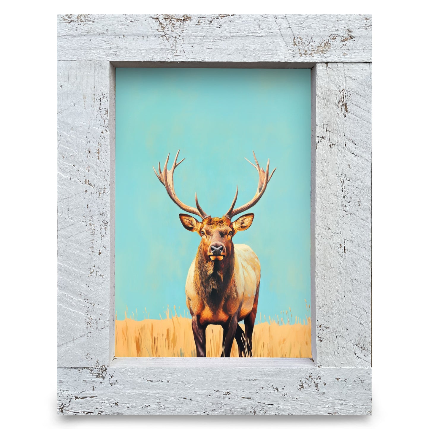 Modern Elk Portrait | Real Wood Framed Wall Art Print