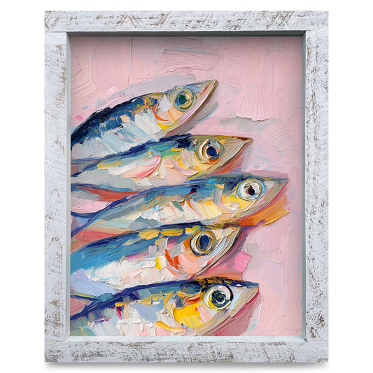 Impasto Fish Quintet | Real Wood Framed Wall Art Print
