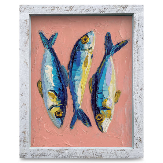 Impasto Fish Trio | Real Wood Framed Wall Art Print