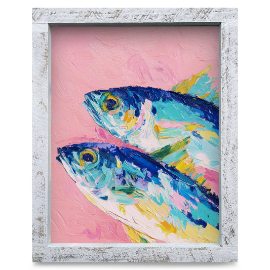 Impasto Fish Duo | Real Wood Framed Wall Art Print