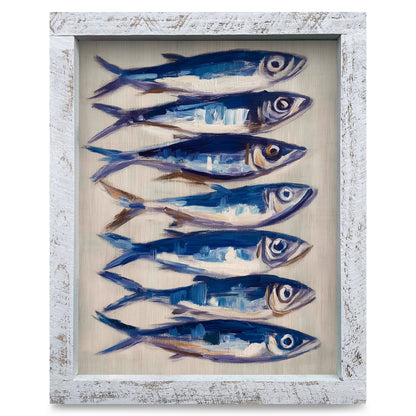 Blue Fish Stack | Real Wood Framed Wall Art Print