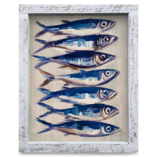 Blue Fish Stack | Real Wood Framed Wall Art Print