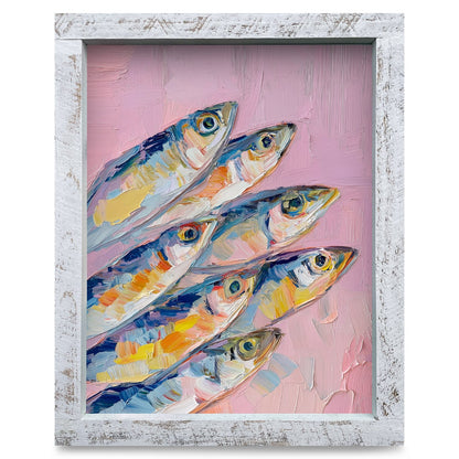 Sardines On Pink | Real Wood Framed Wall Art Print