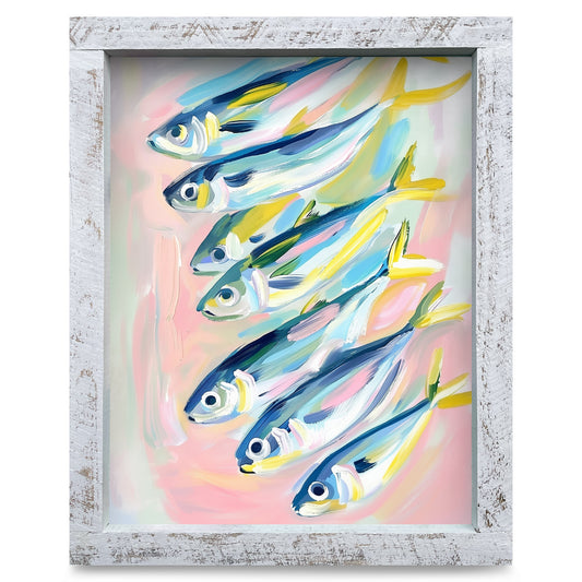 School of Fish | Real Wood Framed Wall Art Print