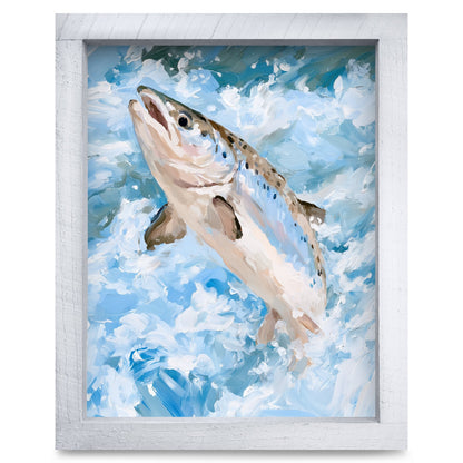 Leaping Salmon | Real Wood Framed Wall Art Print