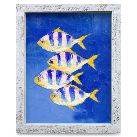 Striped Fish Quartet | Real Wood Framed Wall Art Print