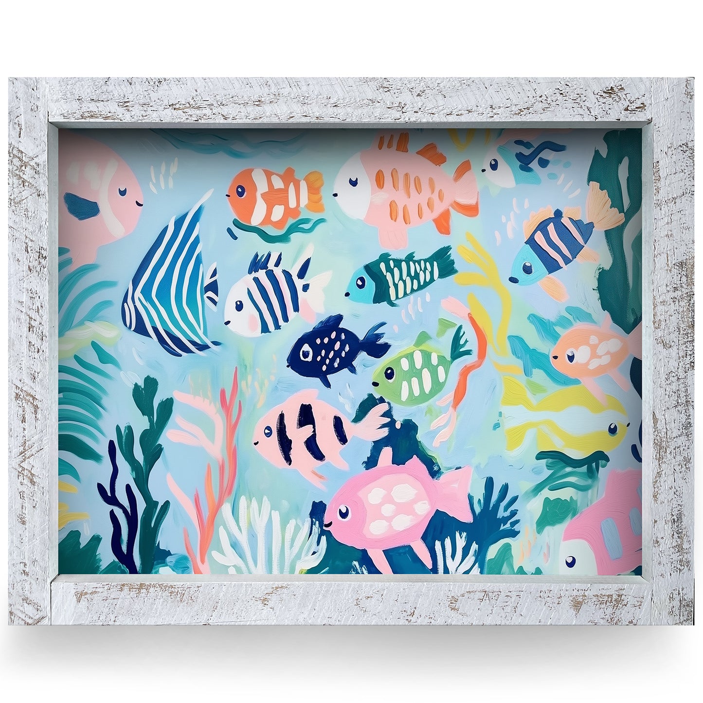 Colorful Fishies | Real Wood Framed Wall Art Print | Horizontal