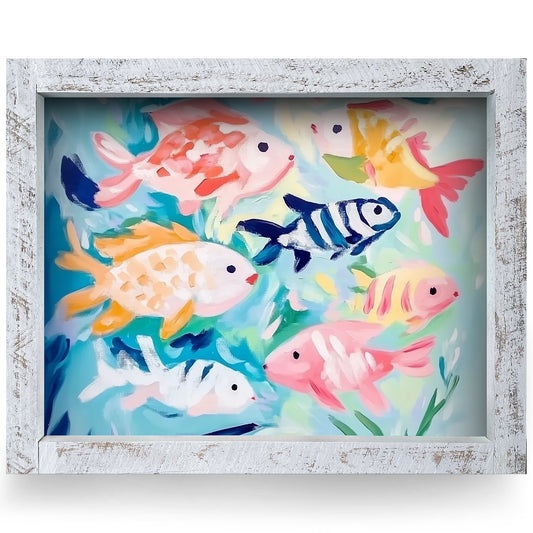 Ocean Fishies | Real Wood Framed Wall Art Print | Horizontal