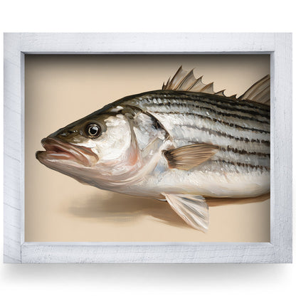 Striped Bass Portrait | Real Wood Framed Wall Art Print