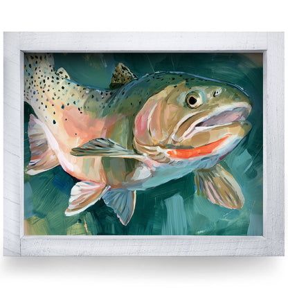 Rainbow Trout | Real Wood Framed Wall Art Print | Horizontal