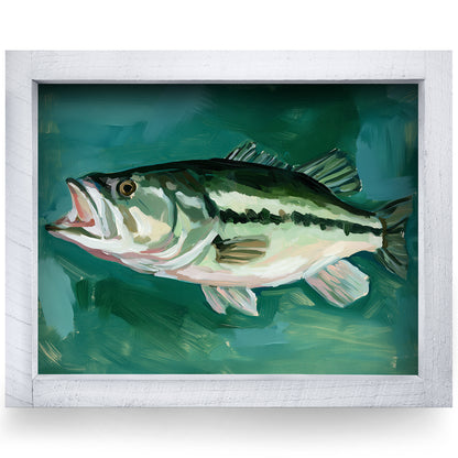 Largemouth Bass | Real Wood Framed Wall Art Print | Horizontal