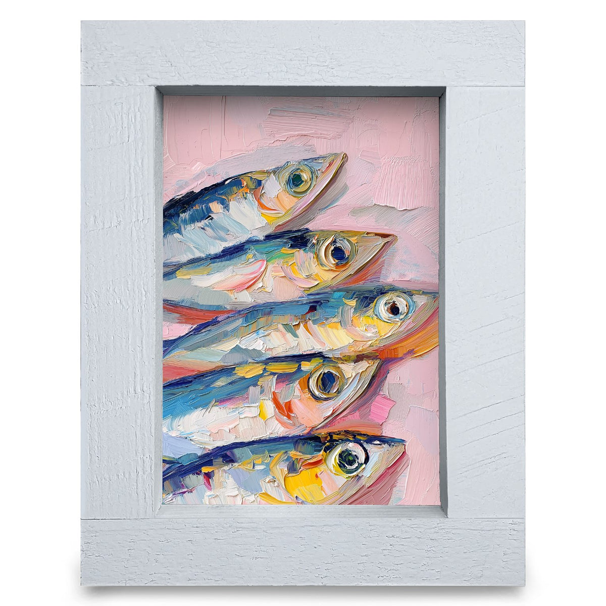 Impasto Fish Quintet | Real Wood Framed Wall Art Print