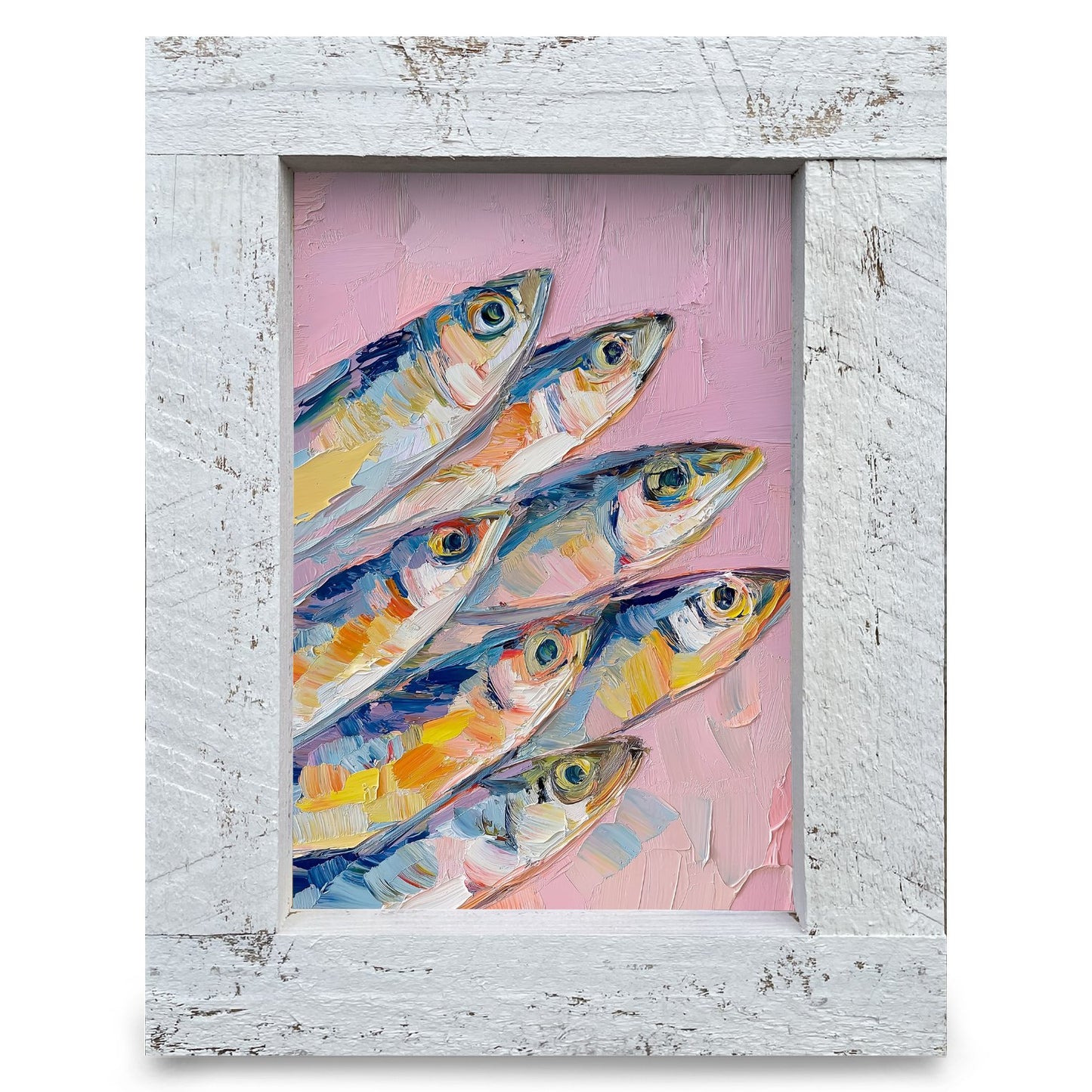 Sardines On Pink | Real Wood Framed Wall Art Print