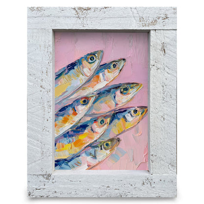 Sardines On Pink | Real Wood Framed Wall Art Print