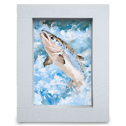 Leaping Salmon | Real Wood Framed Wall Art Print