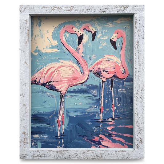 Fun Flamingos | Real Wood Framed Wall Art Print