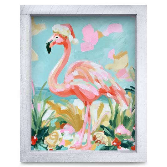 Painted Garden Flamingo | Real Wood Framed Wall Art Print
