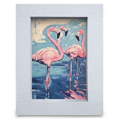 Fun Flamingos | Real Wood Framed Wall Art Print