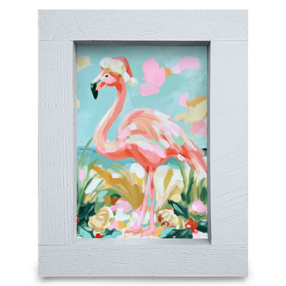 Painted Garden Flamingo | Real Wood Framed Wall Art Print