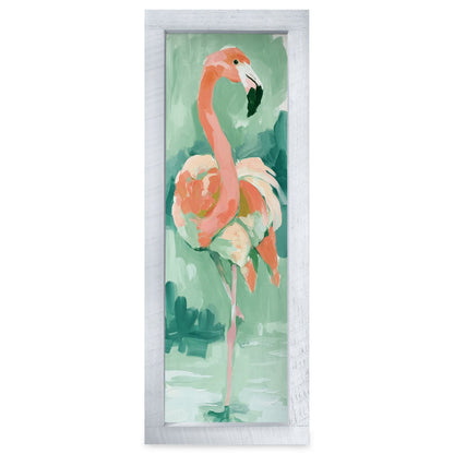 Pretty Pink Flamingo | Real Wood Framed Wall Art Print | Skinny