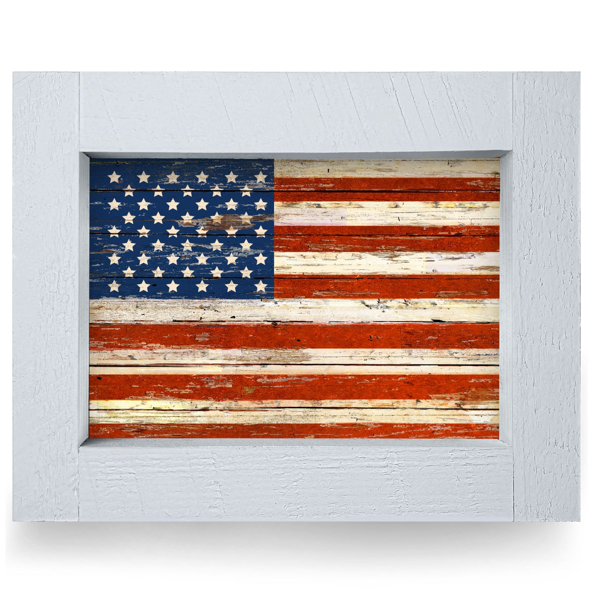 Rustic American Flag | Real Wood Framed Wall Art Print | Horizontal