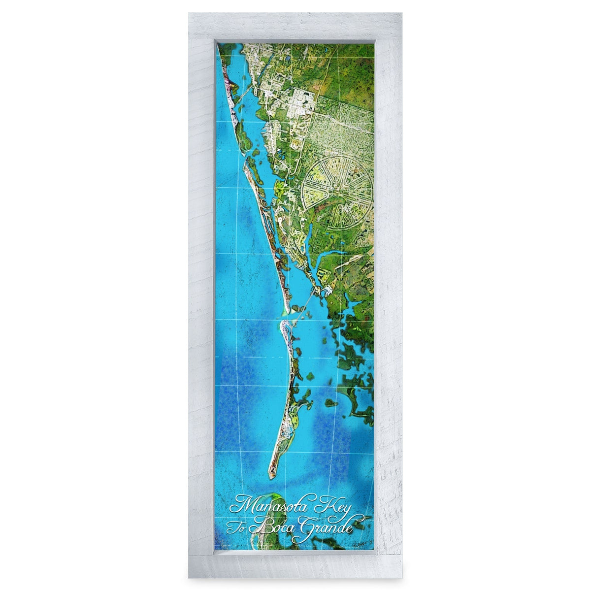 Manasota Key to Boca Grande, Florida Map | Real Wood Framed Wall Art Print