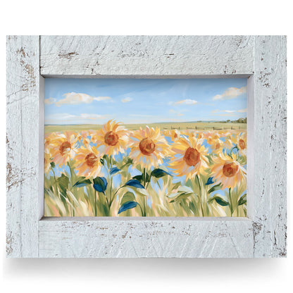 Sunny Sunflower Field | Real Wood Framed Wall Art Print
