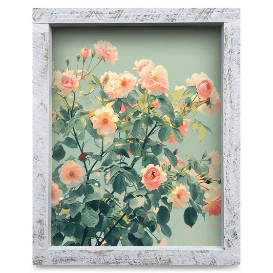 Classy Rose Bush | Real Wood Framed Wall Art Print