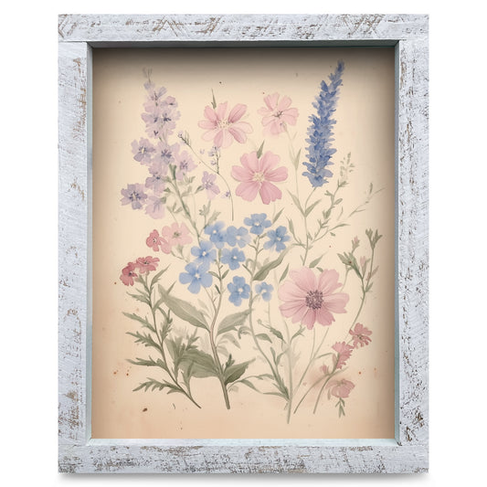 Faded Wildflowers | Real Wood Framed Wall Art Print