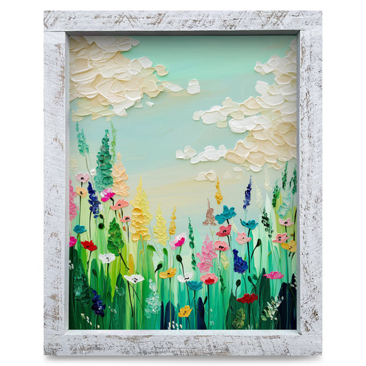 Impasto Wild Flowers | Real Wood Framed Wall Art Print