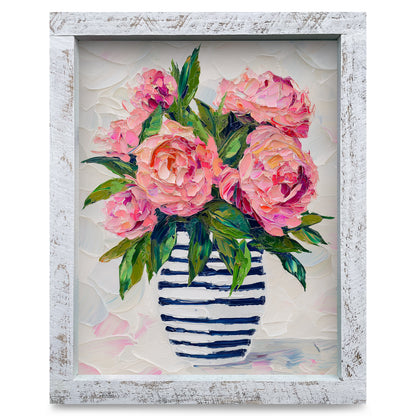 Impasto Pink Peonies | Real Wood Framed Wall Art Print
