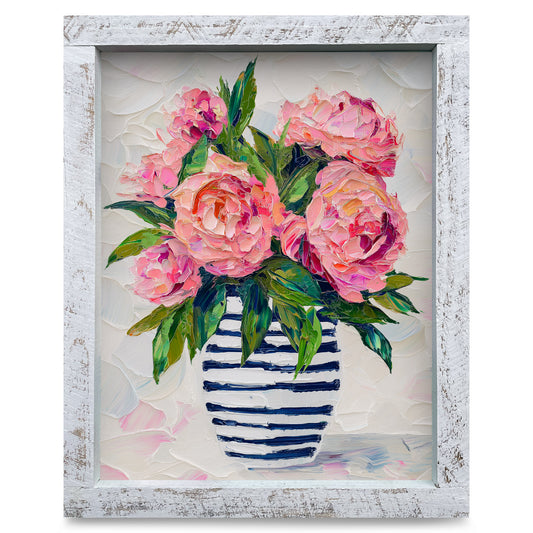 Impasto Pink Peonies | Real Wood Framed Wall Art Print