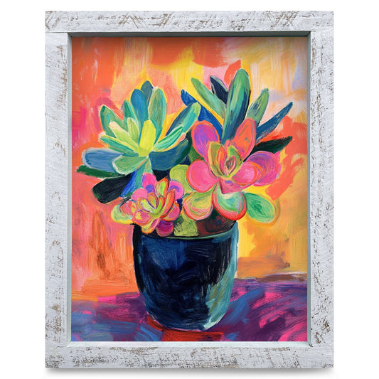 Vibrant Succulent Pot | Real Wood Framed Wall Art Print