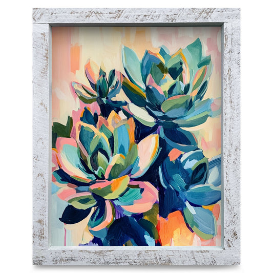 Sunset Succulents | Real Wood Framed Wall Art Print