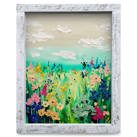 Wildflower Meadow Clouds | Real Wood Framed Wall Art Print