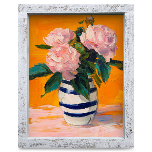 Pink Peonies Striped Vase | Real Wood Framed Wall Art Print