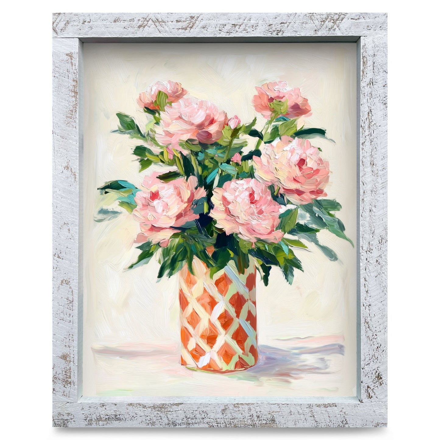 Peonies In Lattice Vase | Real Wood Framed Wall Art Print
