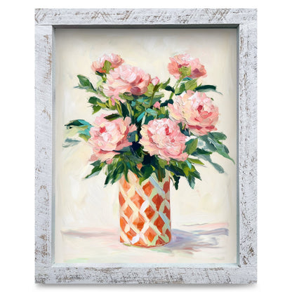 Peonies In Lattice Vase | Real Wood Framed Wall Art Print