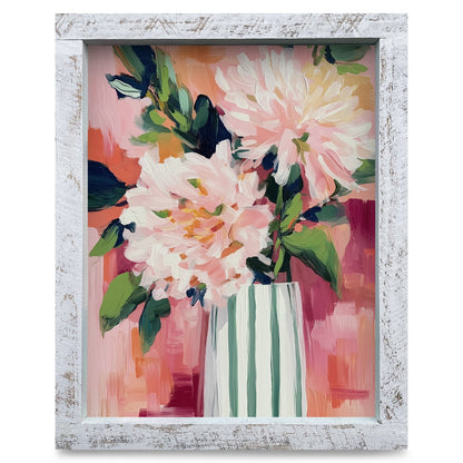 Blush Dahlias Striped Vase | Real Wood Framed Wall Art Print