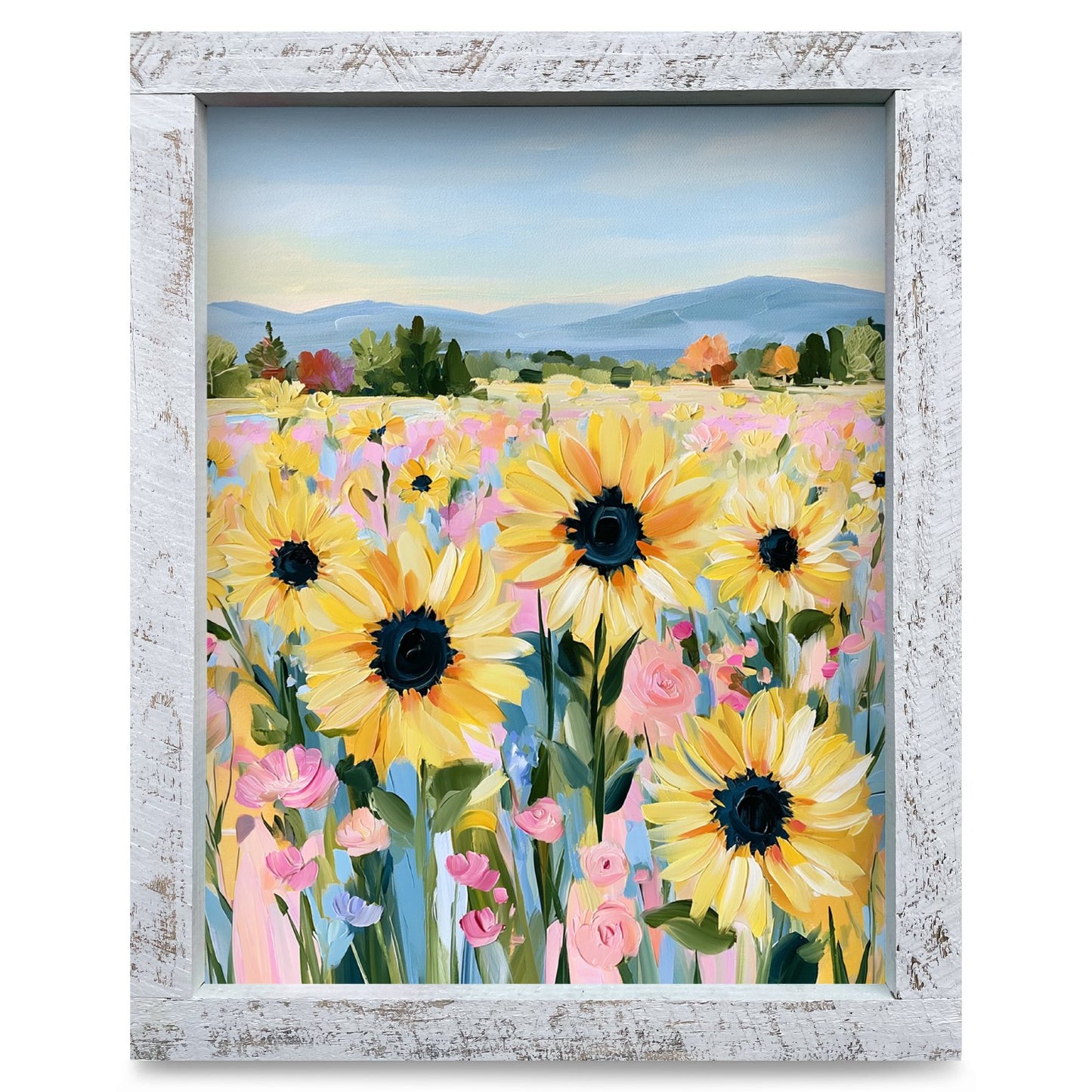 Sunflower Valley Blooms | Real Wood Framed Wall Art Print