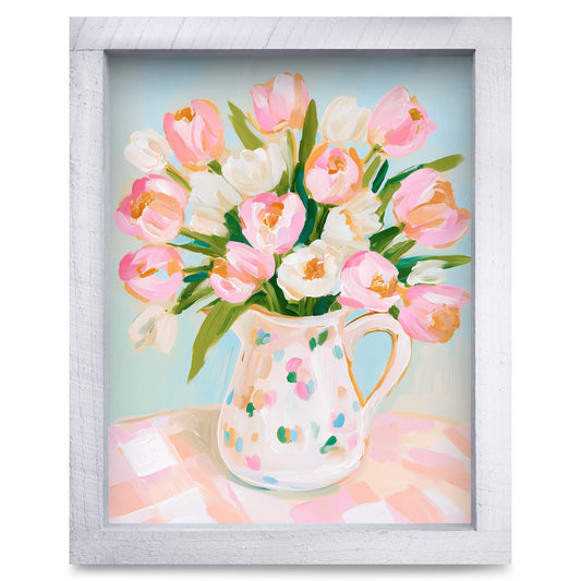 Tulips In A Pitcher real wood framed print, second size
