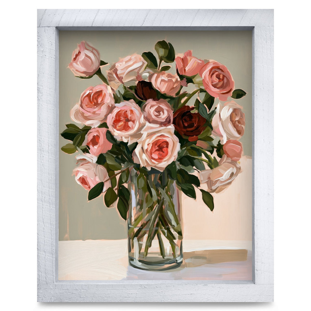 Pink Roses in a Vase | Real Wood Framed Wall Art Print