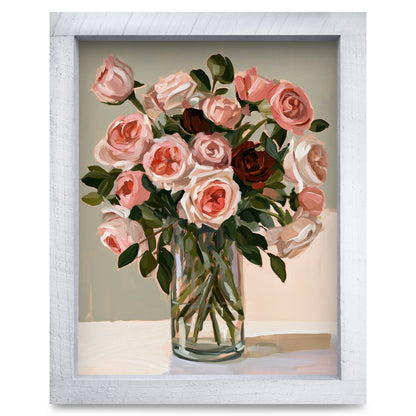 Pink Roses in a Vase | Real Wood Framed Wall Art Print