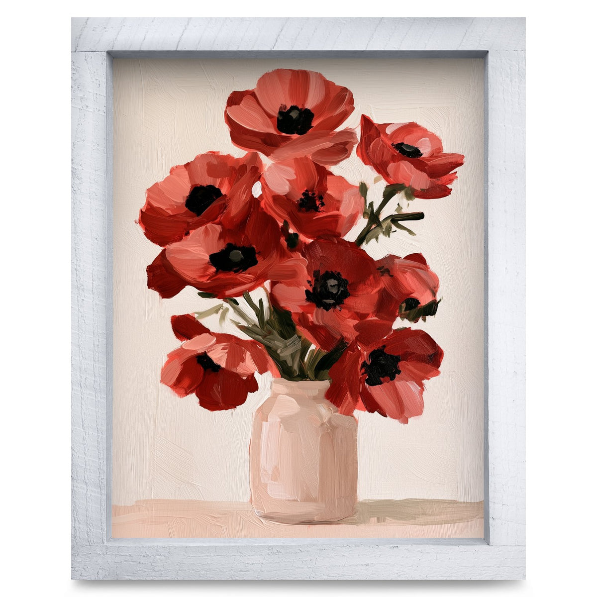 Red Poppy Bouquet | Real Wood Framed Wall Art Print