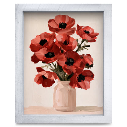 Red Poppy Bouquet | Real Wood Framed Wall Art Print