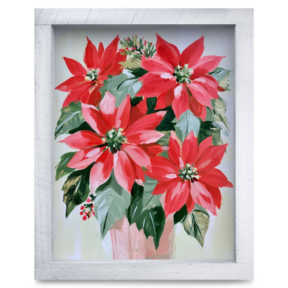Red Poinsettia Bouquet | Real Wood Framed Wall Art Print