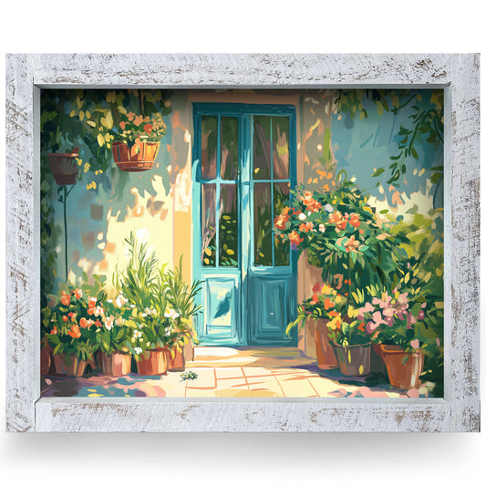 Sunny Cottage Garden | Real Wood Framed Wall Art Print | Horizontal