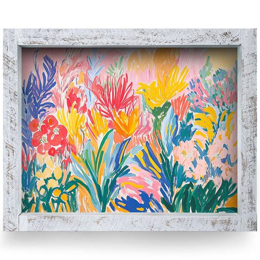 Bright Florals | Real Wood Framed Wall Art Print | Horizontal