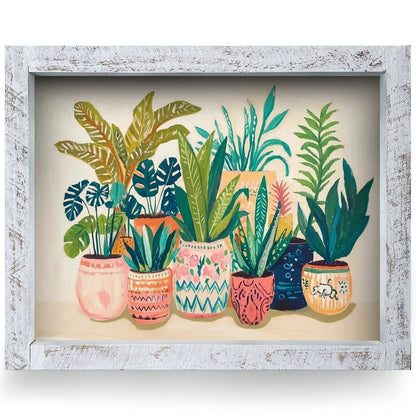 Cute Boho Potted Plants | Real Wood Framed Wall Art Print | Horizontal